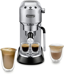 Deâ€™Longhi Dedica Arte EC885M compact manual espresso machine with My LatteArt steam wand and stainless steel finish